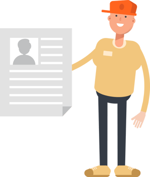 Man Wearing Cap Character Holding Job Application Document png