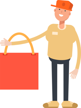 Man Wearing Cap Character Holding Shopping Bag png