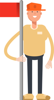 Man Wearing Cap Character Holding Flag Pole png