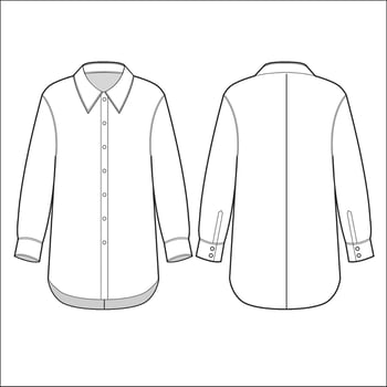Shirt technical fashion Illustration. Classic Shirt fashion flat technical drawing template, button, oversize, pocket, front and back view, white, women, men, unisex CAD mockup. vector