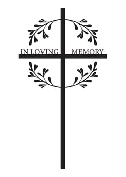 Church cross. Death and funerals illustration. Cross in leaves frame vector