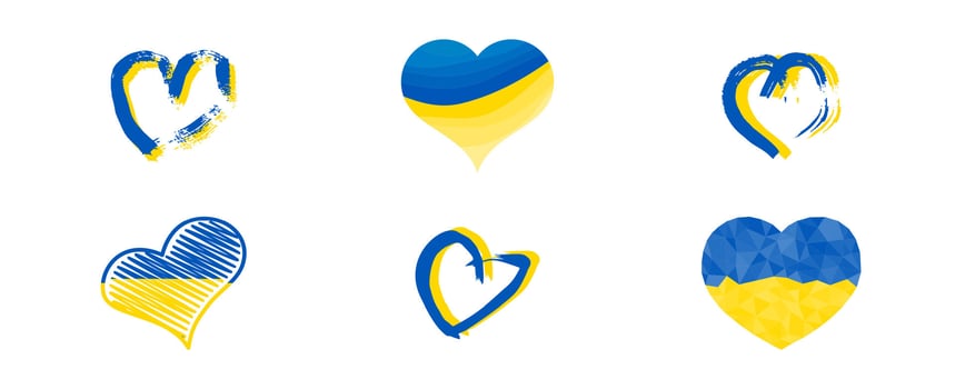 Set of hearts in Ukrainian colors vector