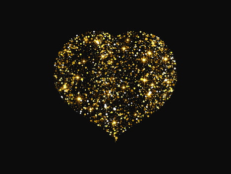 Gold glitter heart on dark background vector