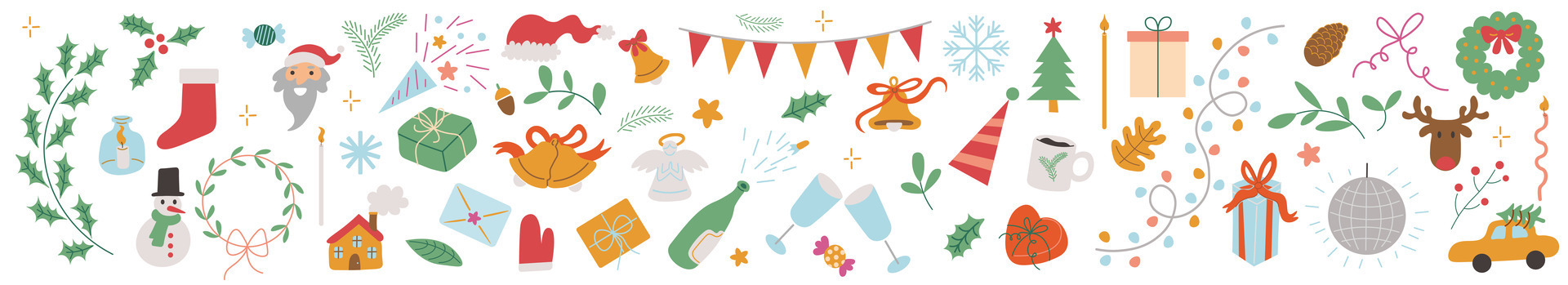 Big Christmas and New Year collection of elements in flat style vector