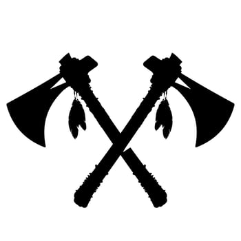 illustration of Two Traditional Crossed American Indian Tomahawk Axes. Weapon War Tribal Traditional Black Silhouette Illustration vector