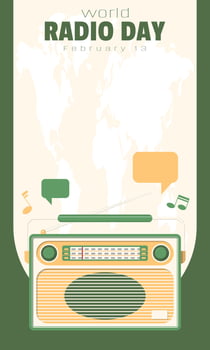 World Radio Day template with retro radio and copy space area vector