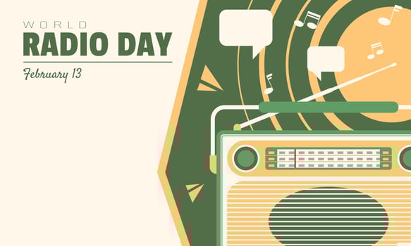 World Radio Day template with old radio and copy space area vector
