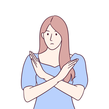 Illustration of woman posing rejection or showing opposite gesture png