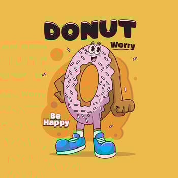Fast Food Donut Worry Cartoon Character Illustration in Groovy Style vector