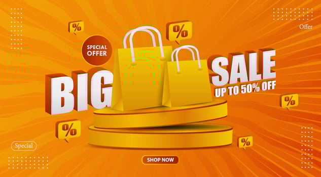 big sale banner with shopping bags on orange background vector
