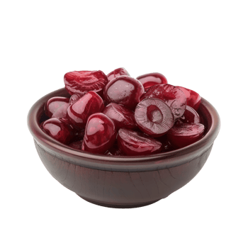 Sliced pieces of Cherry in bowl front view isolate on transparency background png