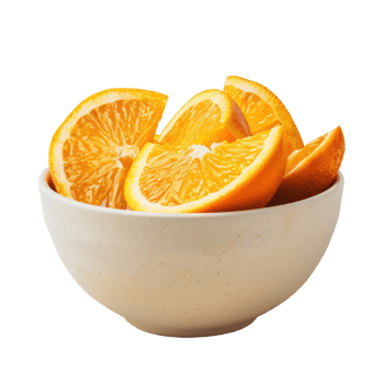 Sliced pieces of Orange in bowl front view isolate on transparency background png