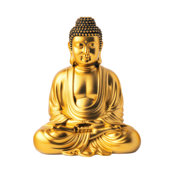 Figurine of the gold Buddha status front view isolate on transparency background png