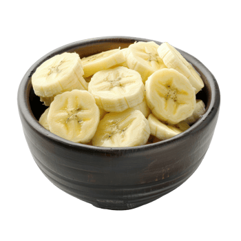 Sliced pieces of banana in bowl front view isolate on transparency background png