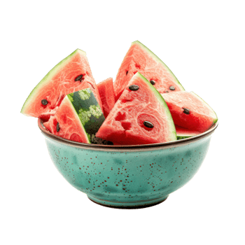 Sliced pieces of Watermelon in bowl front view isolate on transparency background png