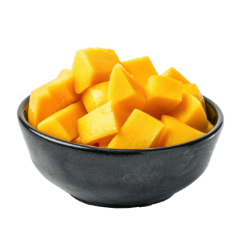 Sliced pieces of Mango in bowl front view isolate on transparency background png