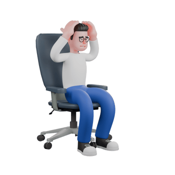 Professional Editing 3D Cartoon Model. A male editor sits on a chair with both hands holding his head. Illustration Design png