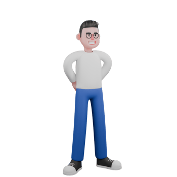 Cartoon Illustration Design of Editor 3D Character. A male editor stands with both hands hidden behind his back, as if in a resting pose. Professional Model png