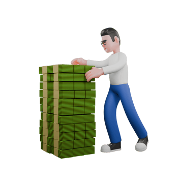Editor in Cartoon Style 3D Model Illustration. A Male Editor stands next to a pile of money with both hands touching the pile of money . Design Character png