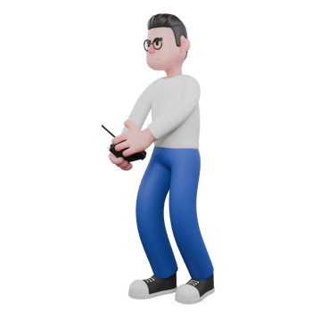 Editor in Cartoon Style 3D Model Illustration. A Male Editor stands facing right with both hands holding a remote control, eyes looking far ahead . Design Character png
