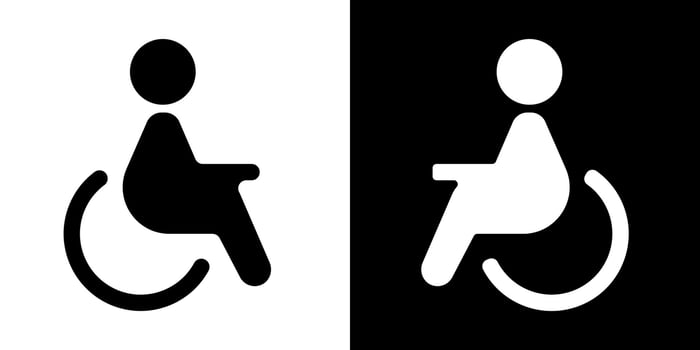 a black and white icon of a person in a wheelchair vector