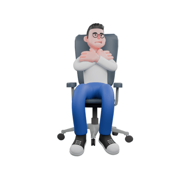 Cartoon Character 3D Model Editor Design. A Male Editor sits on a chair with his arms crossed in front of his chest, satisfied expression. Professional Model png