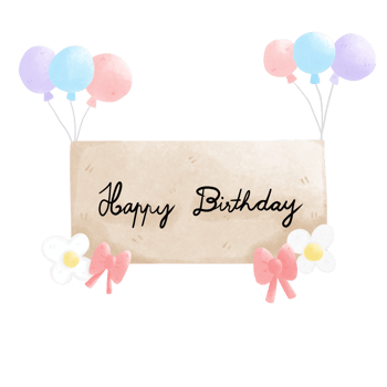birthday card with balloons and flowers on transparent background png