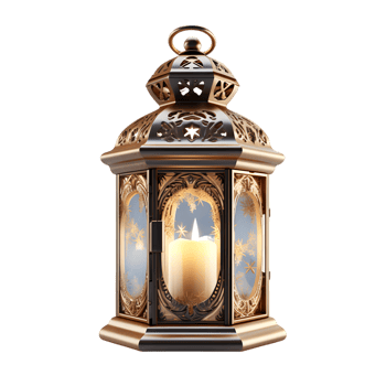 Golden Lantern with Intricate Carvings and Candle Glow png