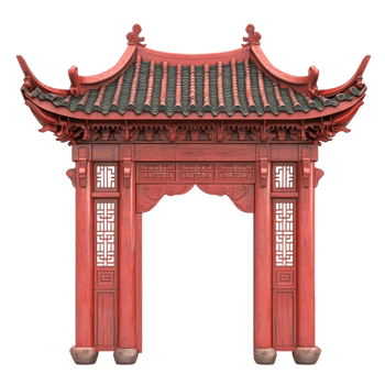 red Chinese Paifang gate on a transparent background png