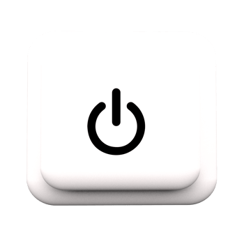 A white button with a flat power symbol on it flat png