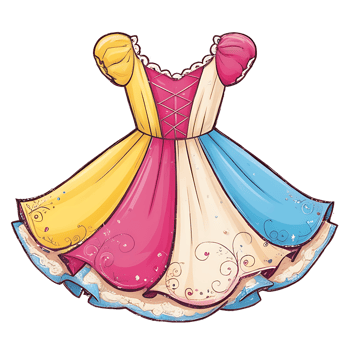 Cartoon dress with a yellow, pink and blue color scheme png