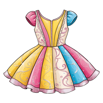 Cartoon princess dress with a yellow, pink and blue dress png