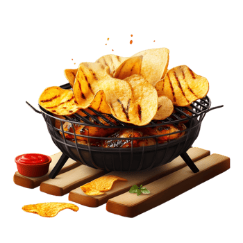 potato chips decorated with BBQ sauce on a transparent background png