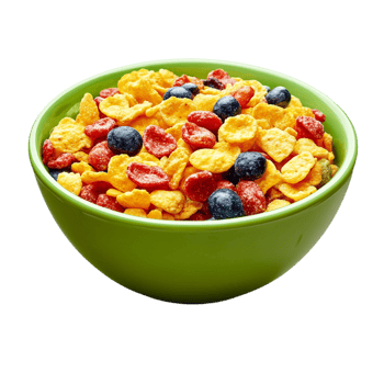 Green Bowl with Colorful Cereal on transparent background png