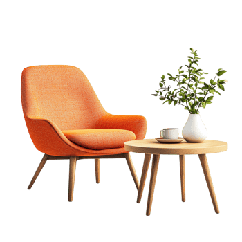 Cozy Chair and Coffee Table on transparent background png