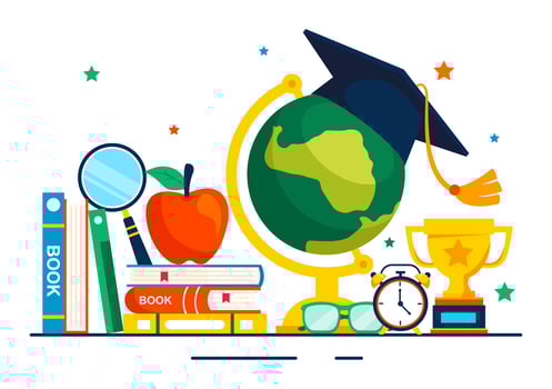 International Education Day Illustration Showing Students and Knowledge Symbols in Flat Cartoon Style vector