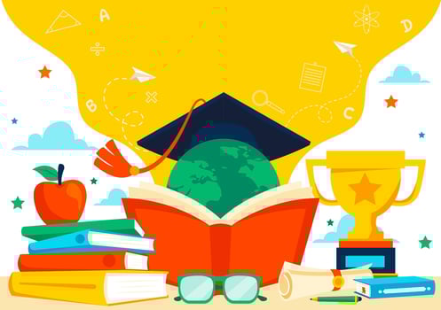 Educational Poster for International Education Day Featuring Students and Study Elements vector