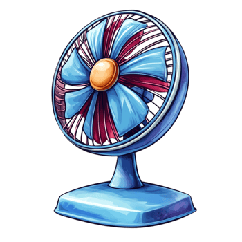 Hand drawn cartoon illustration of a table fan on a transparent background png