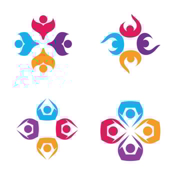 Four colorful people and flowers logo design vector