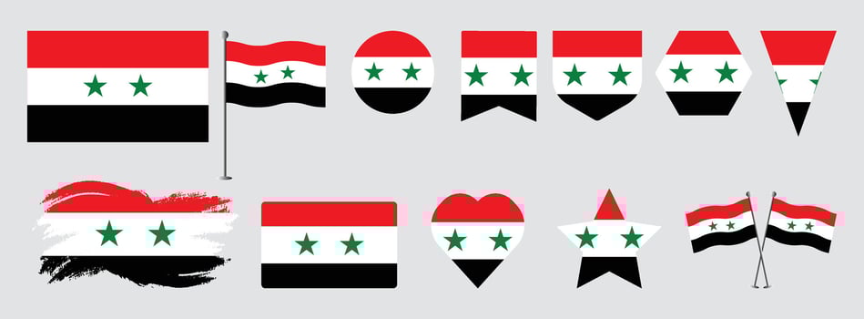 Set Syria flag .national flag design set with popular shapes and brush. Syria flag illustration vector