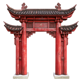 red Chinese Paifang gate on a transparent background png