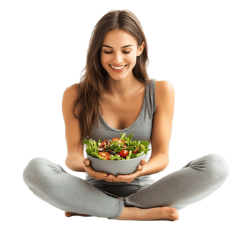 Woman Sitting on the Floor with a Bowl of Salad png