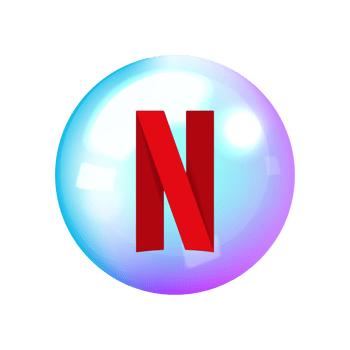 The netflix logo in a bubble with a blue and purple shape flat png