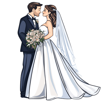 Hand drawn wedding cartoon vector illustration on a transparent background png