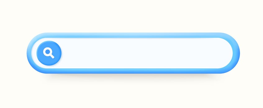 Blue blank 3d search bar on white background. Search bar design element. Navigation and search concept. 3d illustration. vector