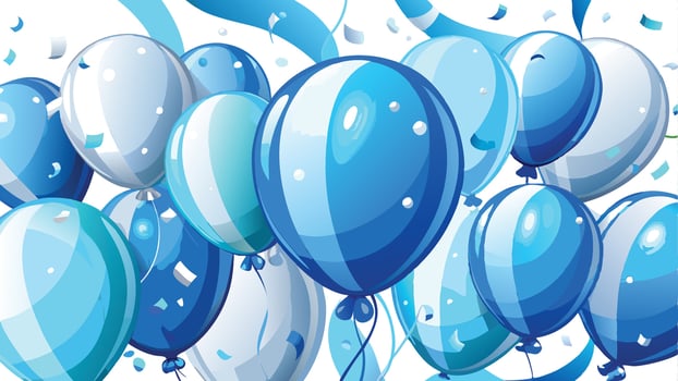 blue balloons and confetti on a white background vector