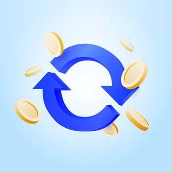 Cashback and return in online shopping. Digital payment with money back concept. Gold coins are falling. Yellow coins sign floating. illustration vector