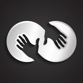 3d holding hands silver logo vector