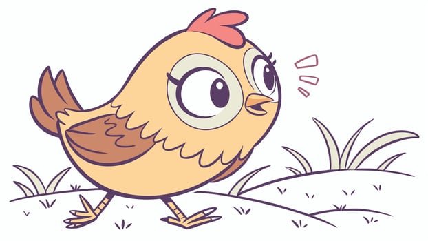 A cartoon chicken standing in the grass vector