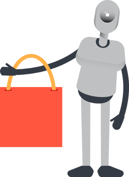 Humanoid Robot Character Holding Shopping Bag png